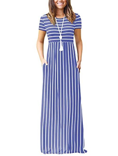 EUOVMY Women's Short Sleeve Loose Plain Maxi Dresses Casual Long Dresses with Pockets