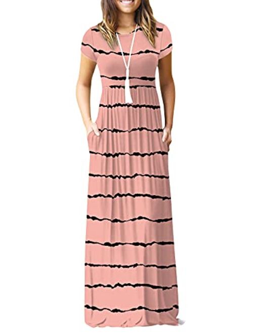 EUOVMY Women's Short Sleeve Loose Plain Maxi Dresses Casual Long Dresses with Pockets