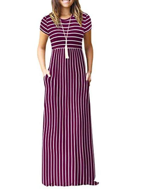 EUOVMY Women's Short Sleeve Loose Plain Maxi Dresses Casual Long Dresses with Pockets