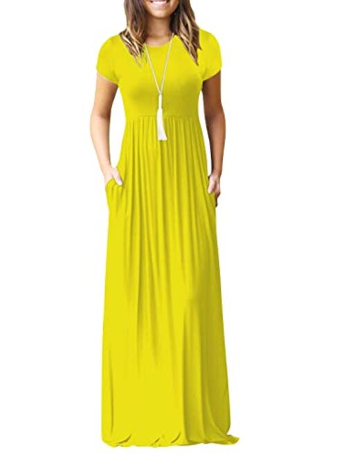 EUOVMY Women's Short Sleeve Loose Plain Maxi Dresses Casual Long Dresses with Pockets