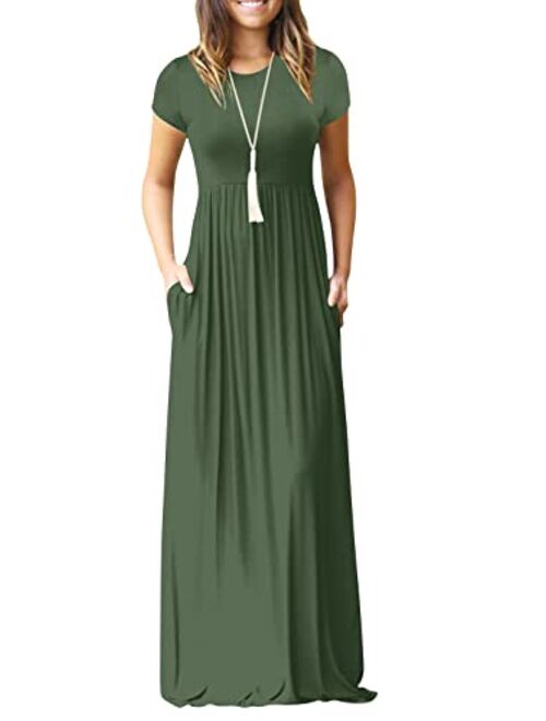 EUOVMY Women's Short Sleeve Loose Plain Maxi Dresses Casual Long Dresses with Pockets