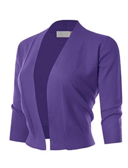 MAYSIX APPAREL 3/4 Sleeve Solid Open Bolero Cropped Cardigan for Women (S-3XL)