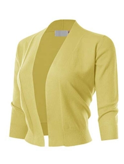 MAYSIX APPAREL 3/4 Sleeve Solid Open Bolero Cropped Cardigan for Women (S-3XL)