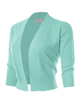 MAYSIX APPAREL 3/4 Sleeve Solid Open Bolero Cropped Cardigan for Women (S-3XL)