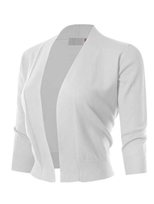 MAYSIX APPAREL 3/4 Sleeve Solid Open Bolero Cropped Cardigan for Women (S-3XL)