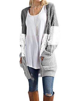 Tutorutor Womens Boho Long Cardigan Sweaters Lightweight Striped Color Block Loose Knit Kimono Duster Coat Cover Up