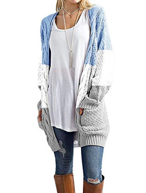 Tutorutor Womens Boho Long Cardigan Sweaters Lightweight Striped Color Block Loose Knit Kimono Duster Coat Cover Up