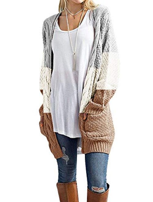 Tutorutor Womens Boho Long Cardigan Sweaters Lightweight Striped Color Block Loose Knit Kimono Duster Coat Cover Up