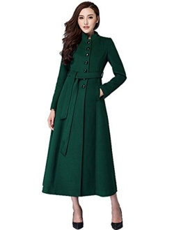 Chickle Women's Stand Collar Single Breasted Walker Long Wool Dress Coat