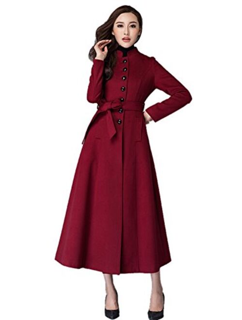 Chickle Women's Stand Collar Single Breasted Walker Long Wool Dress Coat