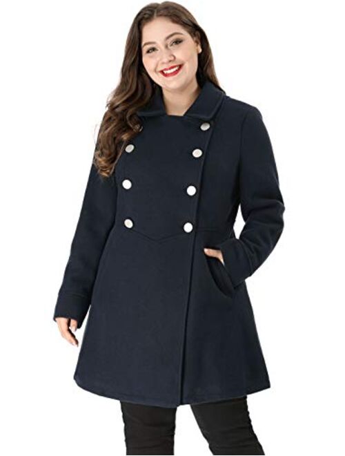 Agnes Orinda Women's Plus Size A-Line Peter Pan Collar Double Breasted Coat