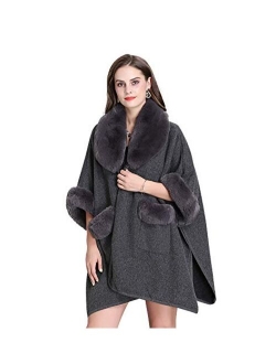 FOLOBE Women Faux Fur Cloak Poncho Cape