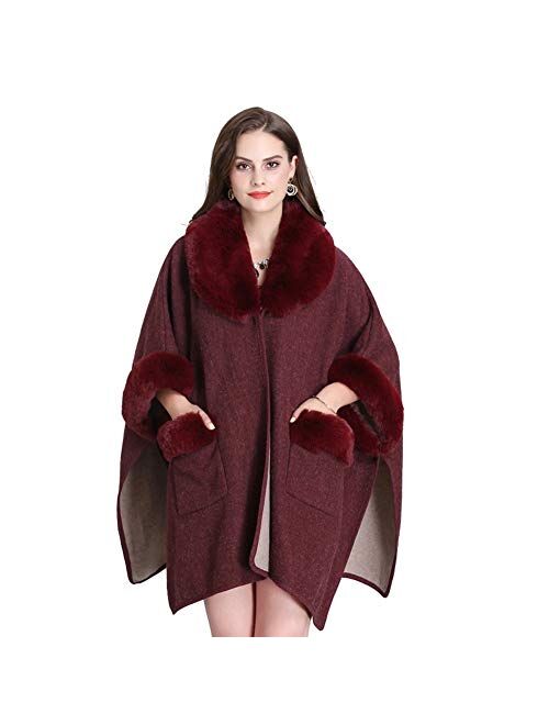 FOLOBE Women Faux Fur Cloak Poncho Cape