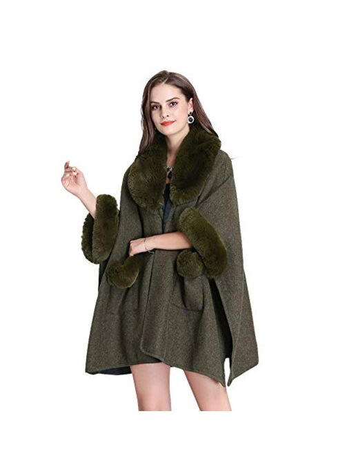 FOLOBE Women Faux Fur Cloak Poncho Cape