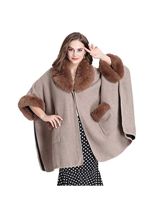 FOLOBE Women Faux Fur Cloak Poncho Cape