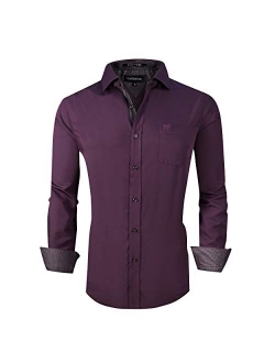 UniFashion Men's Dress Shirts Regular Fit Wrinkle Free Bamboo Fiber Long Sleeve Solid