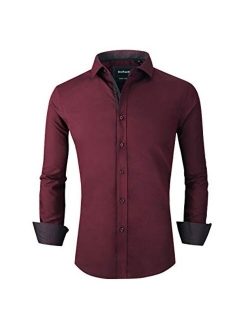 UniFashion Men's Dress Shirts Regular Fit Wrinkle Free Bamboo Fiber Long Sleeve Solid