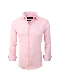 UniFashion Men's Dress Shirts Regular Fit Wrinkle Free Bamboo Fiber Long Sleeve Solid