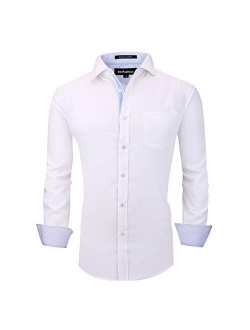 UniFashion Men's Dress Shirts Regular Fit Wrinkle Free Bamboo Fiber Long Sleeve Solid