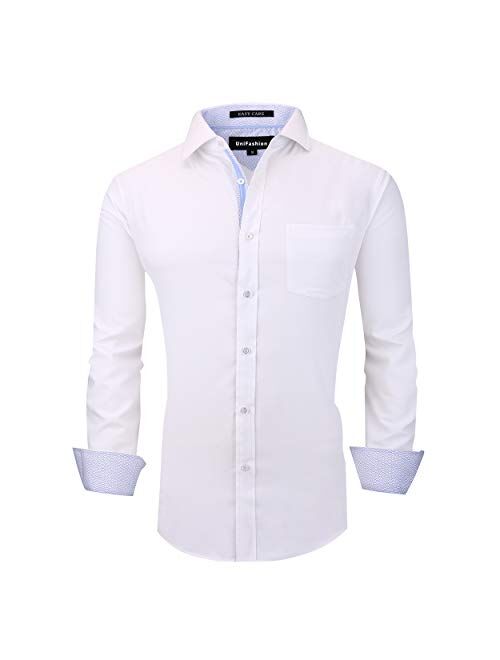 UniFashion Men's Dress Shirts Regular Fit Wrinkle Free Bamboo Fiber Long Sleeve Solid