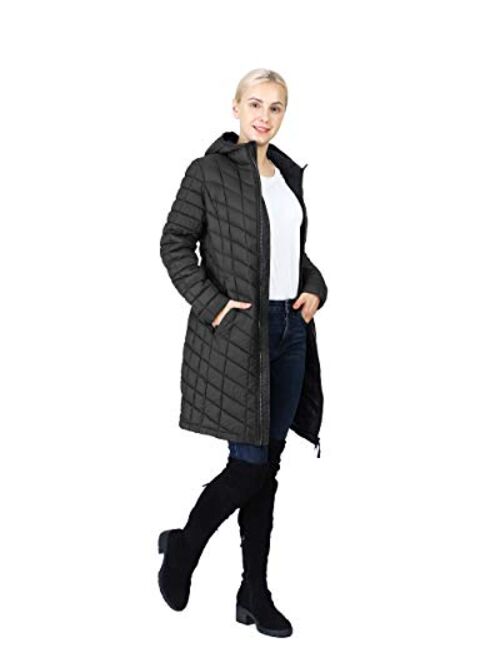 Outdoor Ventures Women's Maryan Hooded Ultra Lightweight Warm Thermolite Long Puffer Coat