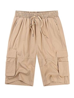 KUULEE Men's Cargo Shorts Elastic Waist Drawstring Relaxed Fit Multi-Pockets Outdoor Casual Shorts