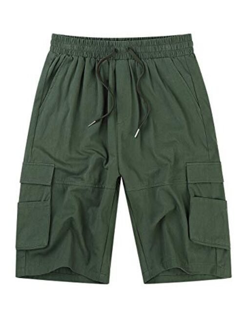 KUULEE Men's Cargo Shorts Elastic Waist Drawstring Relaxed Fit Multi-Pockets Outdoor Casual Shorts