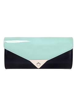 JNB Faux Patent Leather Color Block Clutch