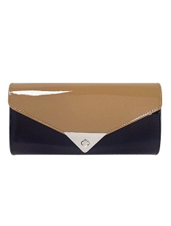 JNB Faux Patent Leather Color Block Clutch