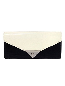 JNB Faux Patent Leather Color Block Clutch