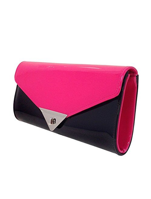 JNB Faux Patent Leather Color Block Clutch