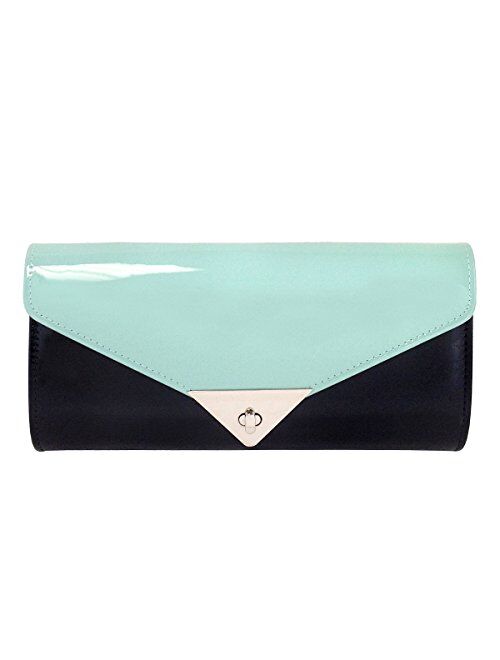 JNB Faux Patent Leather Color Block Clutch