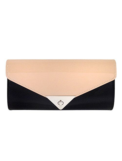 JNB Faux Patent Leather Color Block Clutch