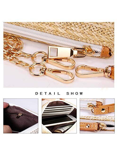 Womens Straw Clutch Bag Bohemian Summer Beach Straw Purse Zipper Wristlet Wallets for Women (Large white)