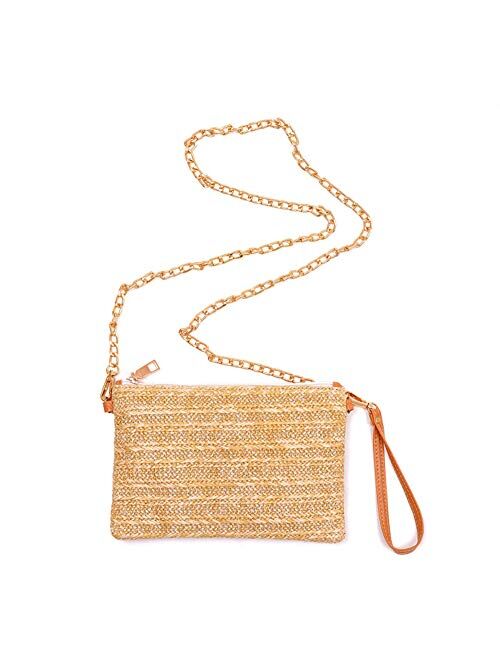 Hycurey Straw Zipper Clutch Bag Bohemian Wristlet Womens Summer Beach Sea Purse and Handbag