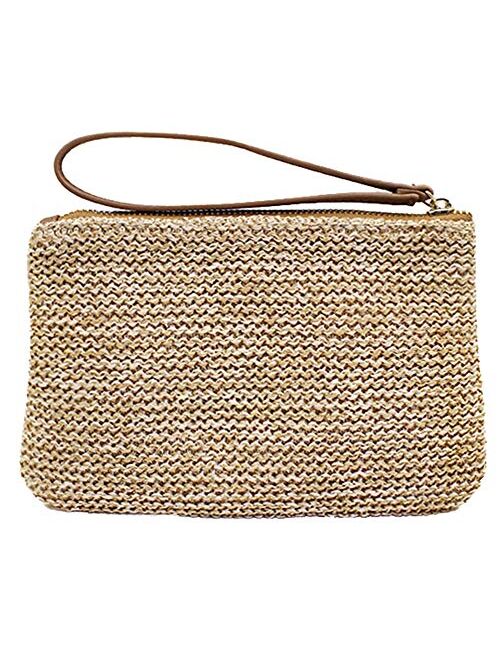 Hycurey Straw Zipper Clutch Bag Bohemian Wristlet Womens Summer Beach Sea Purse and Handbag