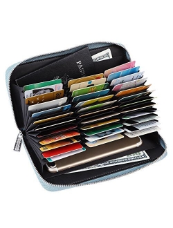 Women 36 Slots RFID Blocking Card Holder Large Long Leather Zipper Organizer Accordion Wallet