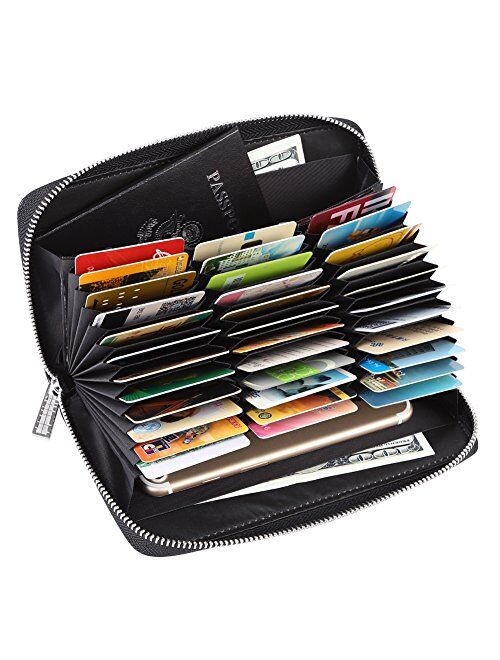 Women 36 Slots RFID Blocking Card Holder Large Long Leather Zipper Organizer Accordion Wallet