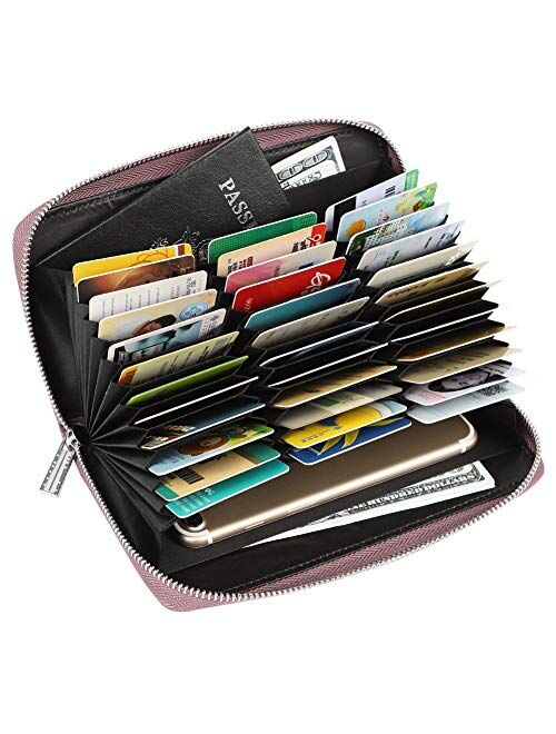 Women 36 Slots RFID Blocking Card Holder Large Long Leather Zipper Organizer Accordion Wallet