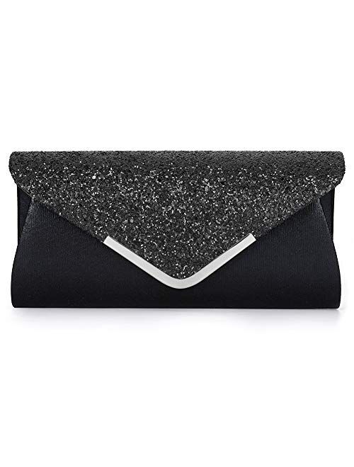 CurvChic Women Evening Bag Clutch Purse Rhinestone-Studded Flap for Wedding Prom Cocktail Party