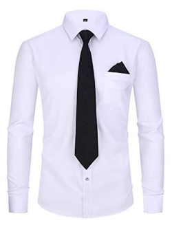 XTAPAN Men's Dress Shirt-Long Sleeve Regular Fit Button Down Shirt with Matching Tie and Handkerchief