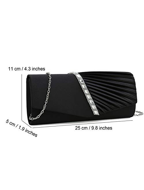 Charming Tailor Evening Handbag Crystal Embellished and Pleated Satin Clutch