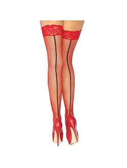 Women's Stay-Up Lace Top Backseam Fishnet Thigh Highs