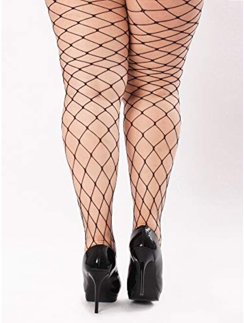 Aneco 4 Pairs Plus Size Fishnets Tights Sexy Black Fishnet Pantyhose Stockings Cross Mesh Tights Thigh High Stockings