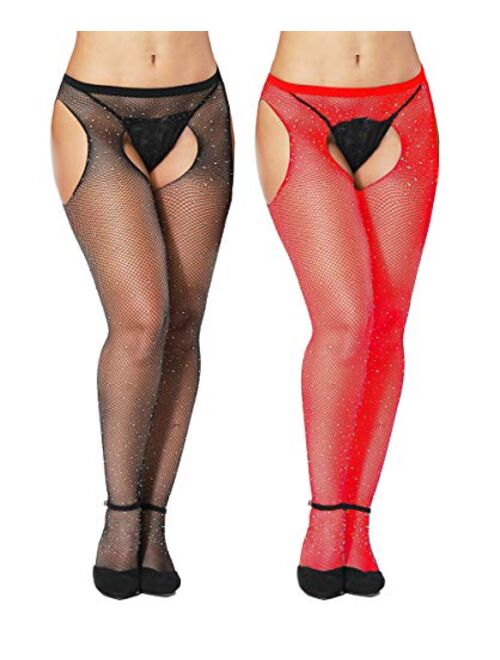 CURRMIEGO Womem's Sexy Black Fishnet Tights Plus Size Net Pantyhose Stockings