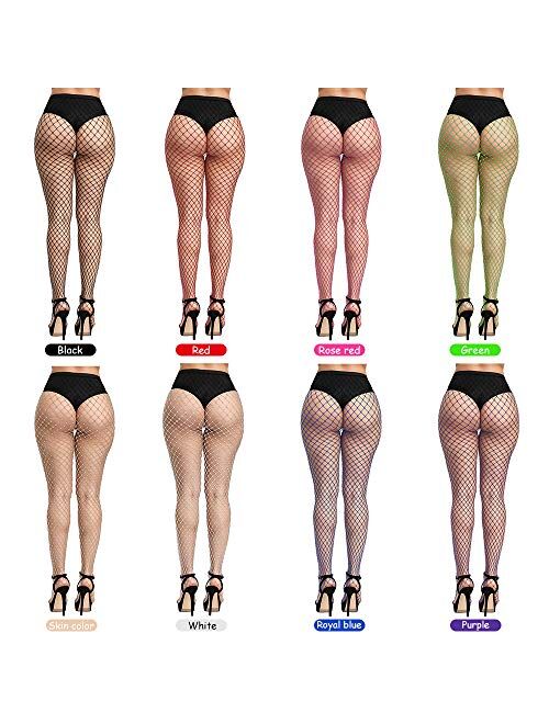 FEPITO 8 Pairs Fishnets Stockings Mesh Thigh High Pantyhose High Waist Fishnet Tights for Women