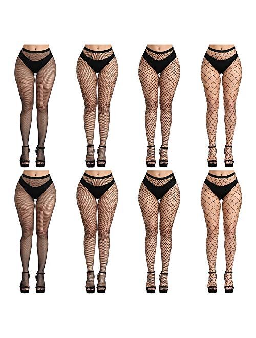 FEPITO 8 Pairs Fishnets Stockings Mesh Thigh High Pantyhose High Waist Fishnet Tights for Women