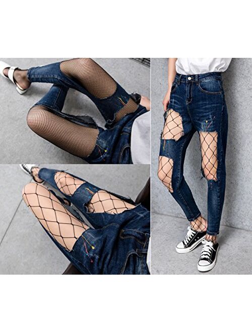 Amandir 4-5 Pairs Fishnet Stockings Womens Lace Mesh Patterned Fishnet Leggings Tights Net Pantyhose