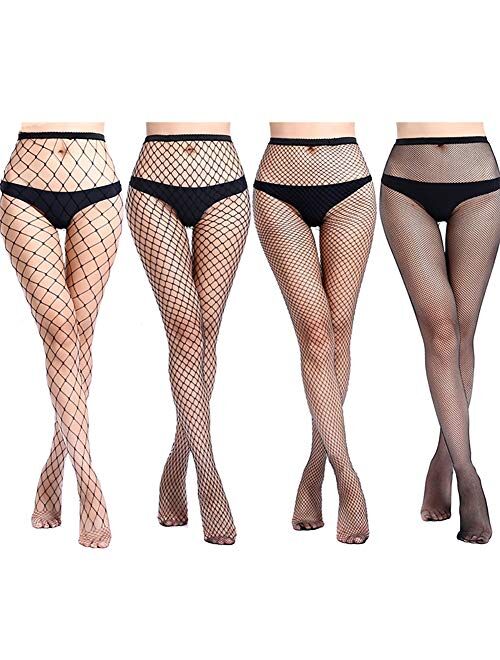 Amandir 4-5 Pairs Fishnet Stockings Womens Lace Mesh Patterned Fishnet Leggings Tights Net Pantyhose