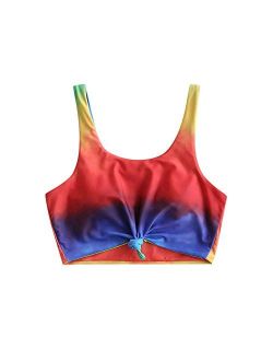Tie Dye Knot Swimwear Ruched High Waisted Tankini Tank Top Swimsuit Rainbow Bikini